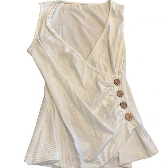 new ribbed tank top set white, tan and black with wrap style and button finish - Picture 3 of 6